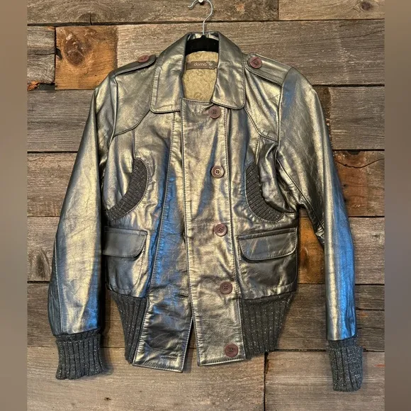 Doma Luxury Genuine Leather Silver Jacket size small