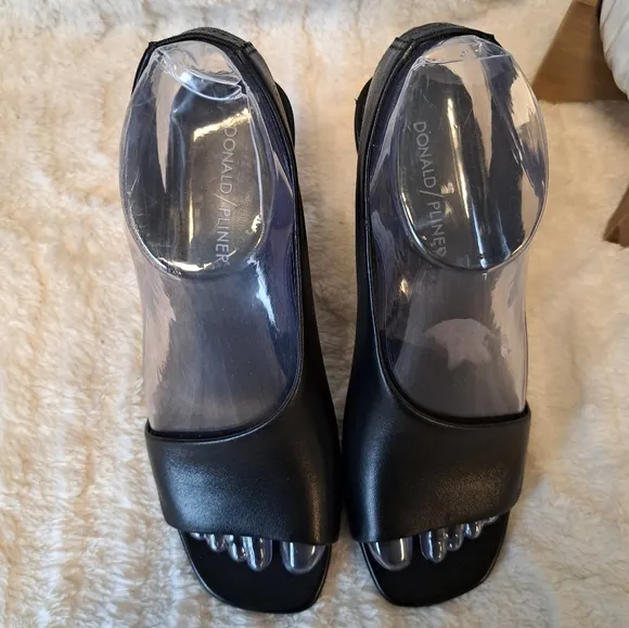 Donald Pliner Ella Black Leather Dress Shoes Mirrored Heels Sandals Women's 6.5
