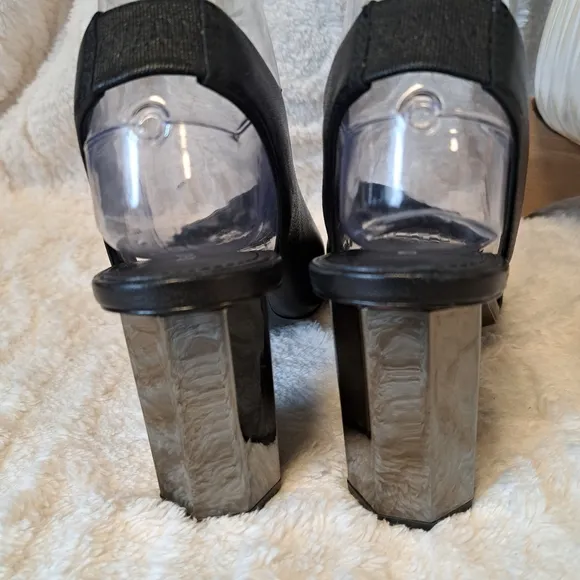Donald Pliner Ella Black Leather Dress Shoes Mirrored Heels Sandals Women's 6.5