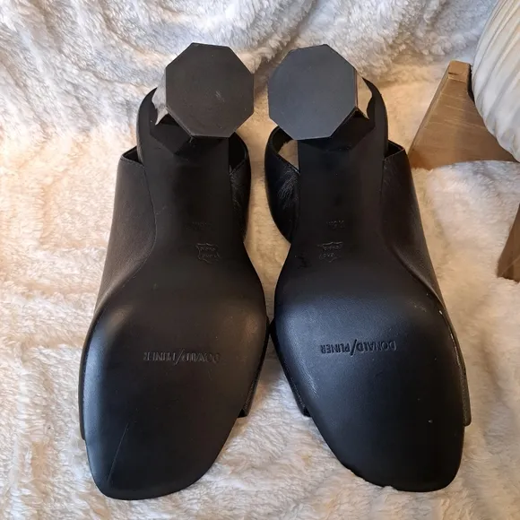 Donald Pliner Ella Black Leather Dress Shoes Mirrored Heels Sandals Women's 6.5