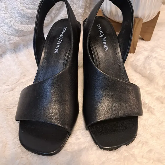 Donald Pliner Ella Black Leather Dress Shoes Mirrored Heels Sandals Women's 6.5