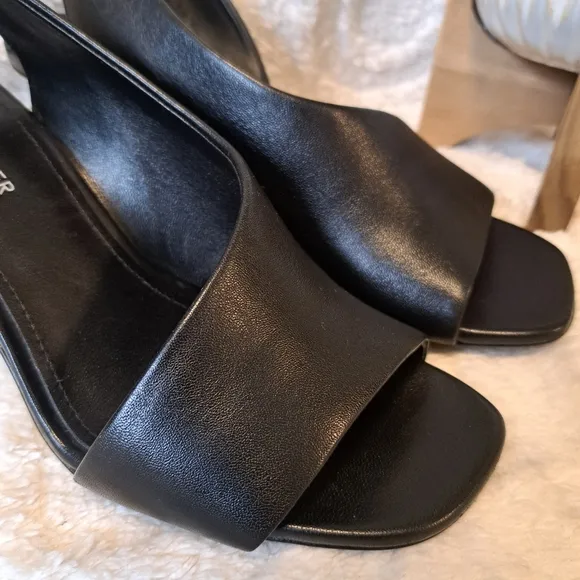 Donald Pliner Ella Black Leather Dress Shoes Mirrored Heels Sandals Women's 6.5