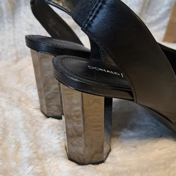 Donald Pliner Ella Black Leather Dress Shoes Mirrored Heels Sandals Women's 6.5