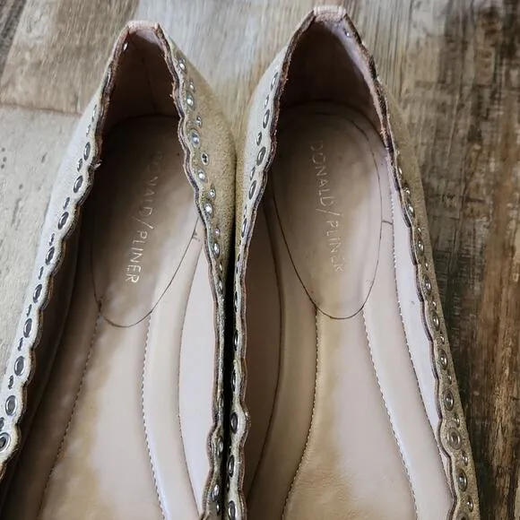 Donald Pliner Women's Metallic Taupe Suede Slip On Dana Flats Size 7.5 Grommets