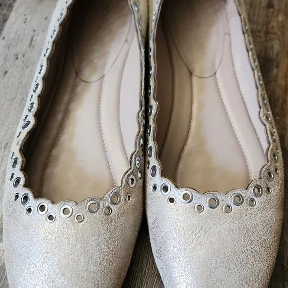 Donald Pliner Women's Metallic Taupe Suede Slip On Dana Flats Size 7.5 Grommets
