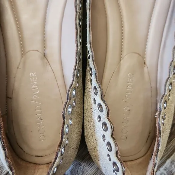 Donald Pliner Women's Metallic Taupe Suede Slip On Dana Flats Size 7.5 Grommets