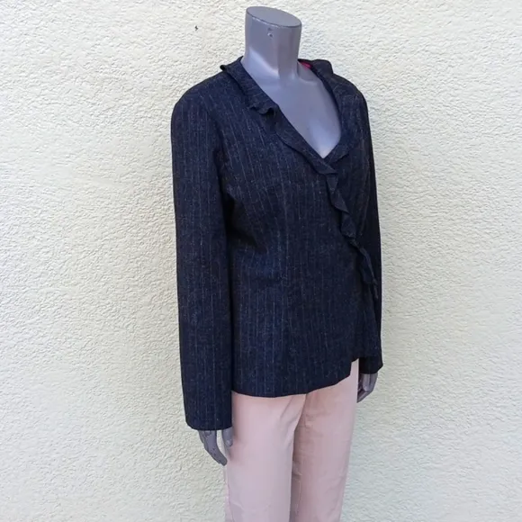DONNA RICCO LADIES CHARCOAL GREY PIN-STRIPED LUXURY SUITCOAT/BLAZER