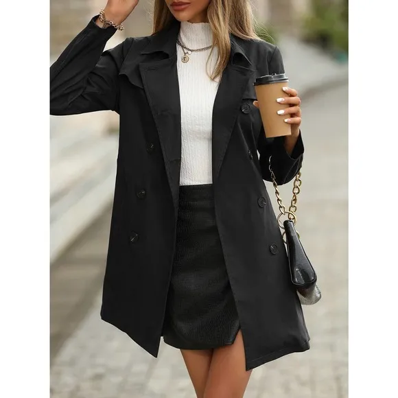 Double Breasted Belted Trench Coat minimalist preppy red