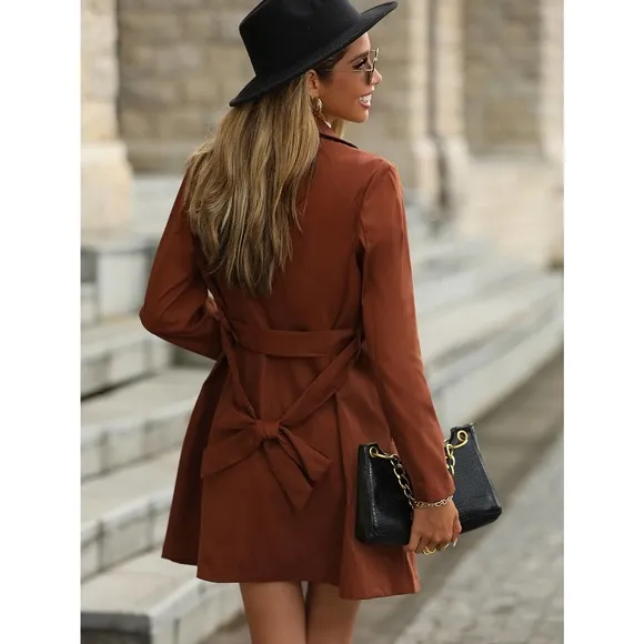 Double Breasted Belted Trench Coat minimalist preppy red