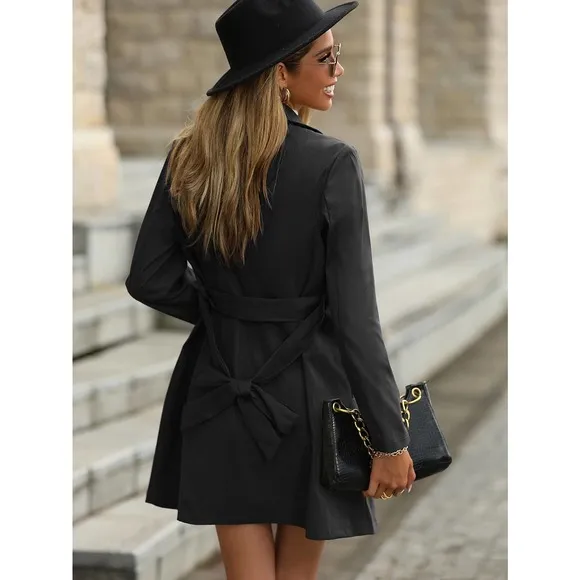 Double Breasted Belted Trench Coat minimalist preppy red