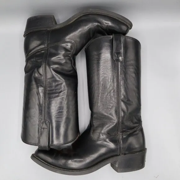 Double H Leather Cowboy Boots Mens 10D Black Western Rodeo Work Wear Moto Casual