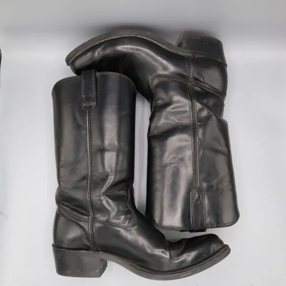 Double H Leather Cowboy Boots Mens 10D Black Western Rodeo Work Wear Moto Casual