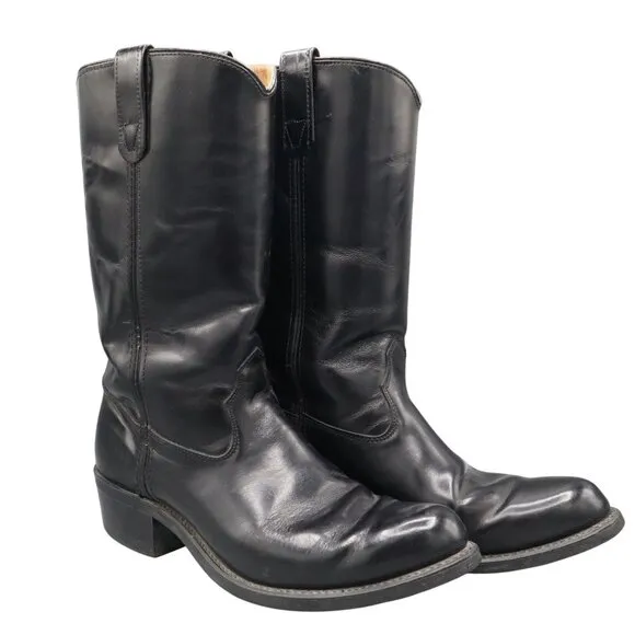 Double H Leather Cowboy Boots Mens 10D Black Western Rodeo Work Wear Moto Casual