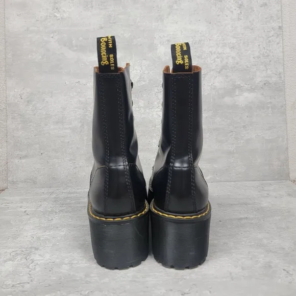 Dr Martens Leona Womens Black Size 8 Leather Heeled Combat Boots