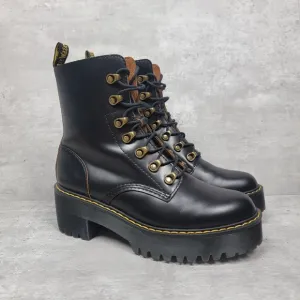 Dr Martens Leona Womens Black Size 8 Leather Heeled Combat Boots