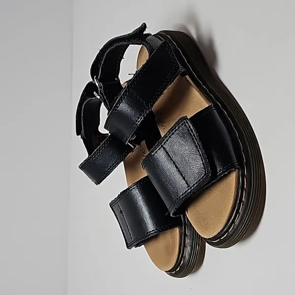Dr Martens Romi J Sandals Shoes Leather Black Hook-and-loop Adjustable Straps 13