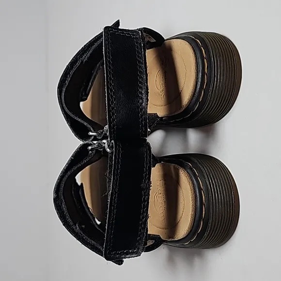 Dr Martens Romi J Sandals Shoes Leather Black Hook-and-loop Adjustable Straps 13