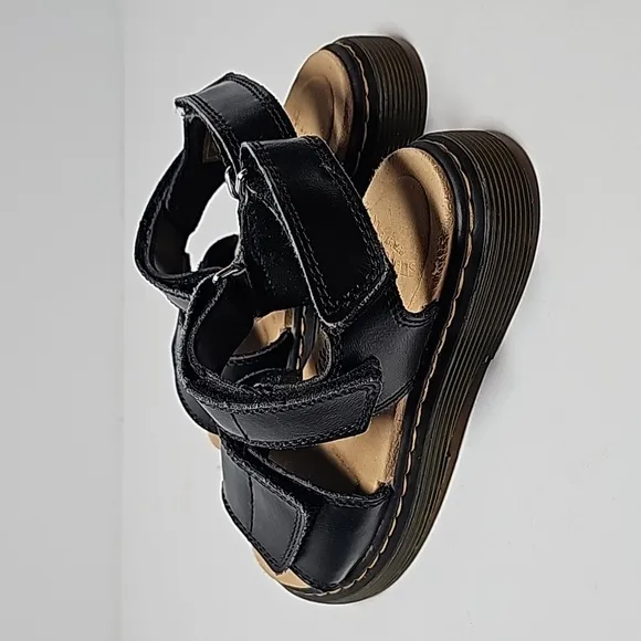 Dr Martens Romi J Sandals Shoes Leather Black Hook-and-loop Adjustable Straps 13