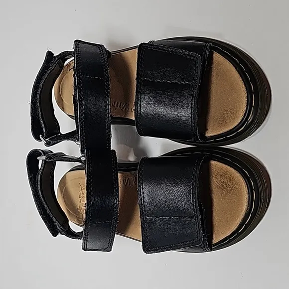 Dr Martens Romi J Sandals Shoes Leather Black Hook-and-loop Adjustable Straps 13