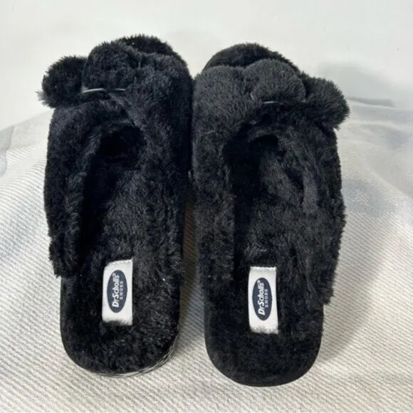 Dr. Scholl's NEW Shoes Women's Staycay OG Slipper Black Faux Fur Size 9 M