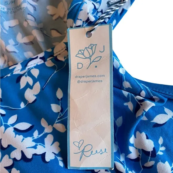 Draper James Floral RuffleHem Sun Dress Blue White Jersey Knit Size S/M…