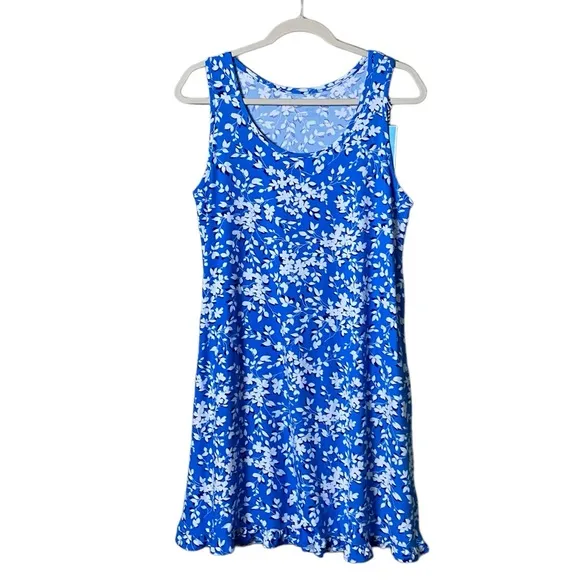 Draper James Floral RuffleHem Sun Dress Blue White Jersey Knit Size S/M…