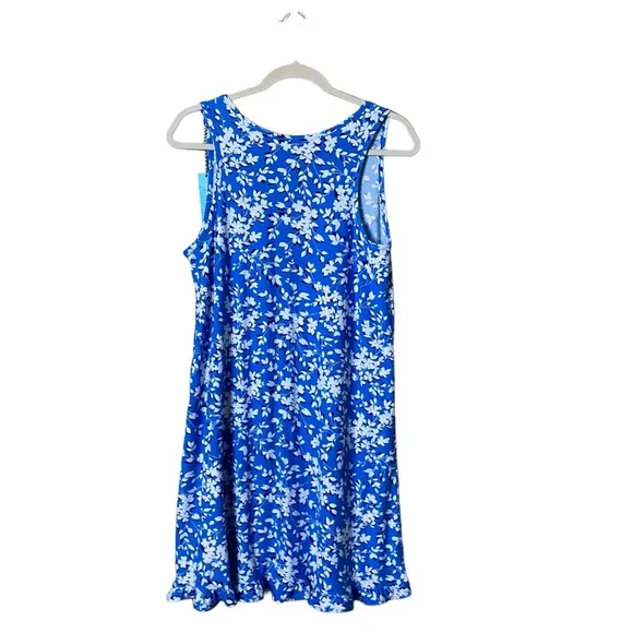 Draper James Floral RuffleHem Sun Dress Blue White Jersey Knit Size S/M…