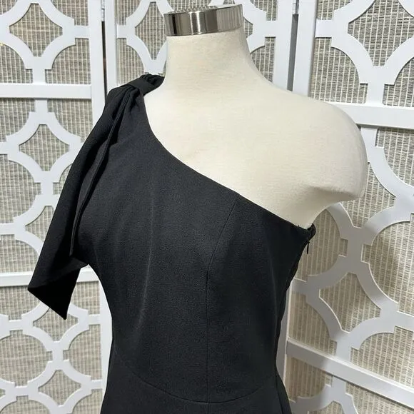 Dress The Population One Shoulder Midi Dress Womens L Black Bow Minimalist Party