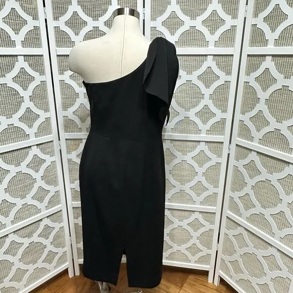 Dress The Population One Shoulder Midi Dress Womens L Black Bow Minimalist Party