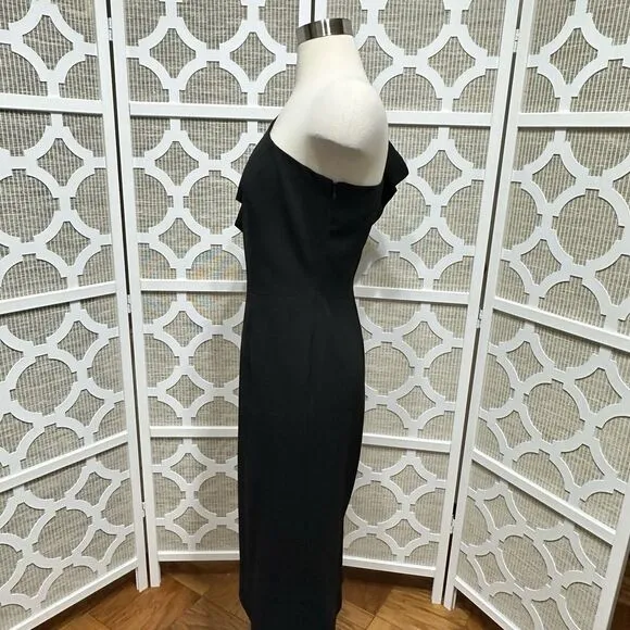 Dress The Population One Shoulder Midi Dress Womens L Black Bow Minimalist Party