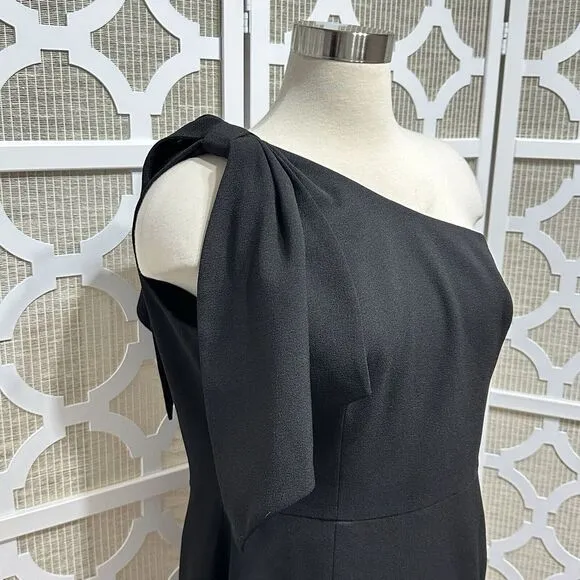 Dress The Population One Shoulder Midi Dress Womens L Black Bow Minimalist Party