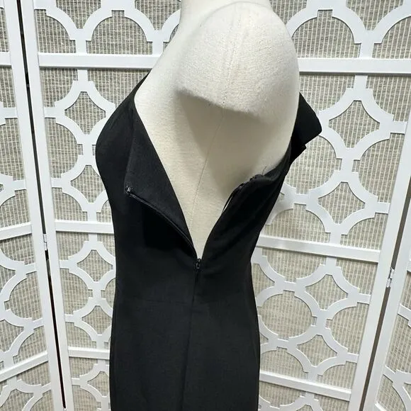 Dress The Population One Shoulder Midi Dress Womens L Black Bow Minimalist Party