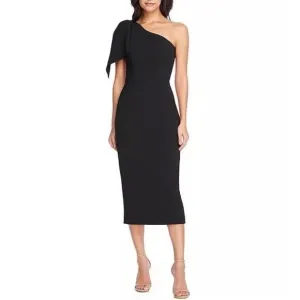 Dress The Population One Shoulder Midi Dress Womens L Black Bow Minimalist Party