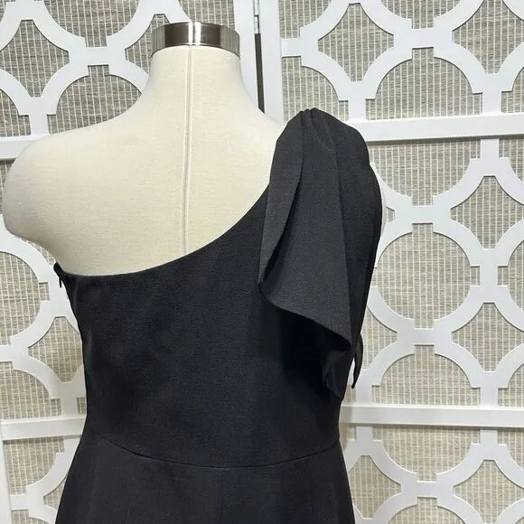 Dress The Population One Shoulder Midi Dress Womens L Black Bow Minimalist Party