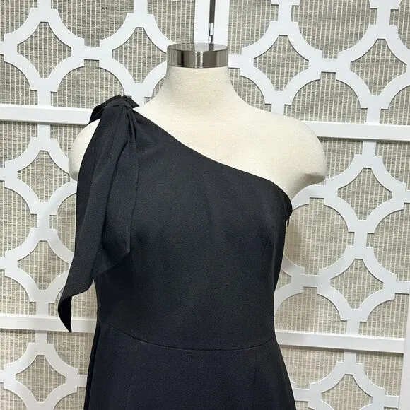 Dress The Population One Shoulder Midi Dress Womens L Black Bow Minimalist Party