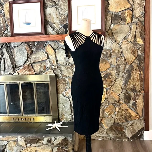 Dress the Population, Women's Gwen Midi Dress Sleeveless Black Sz. Small