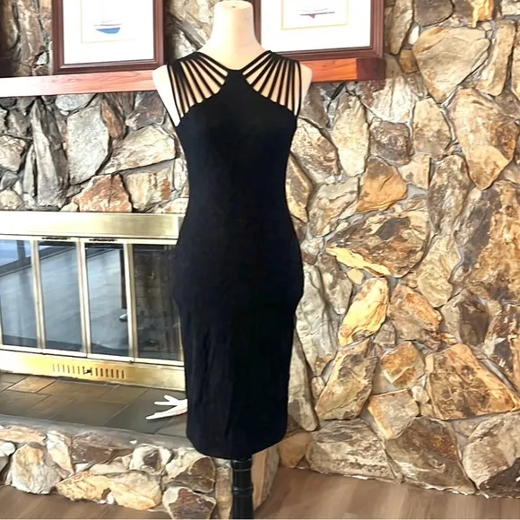 Dress the Population, Women's Gwen Midi Dress Sleeveless Black Sz. Small