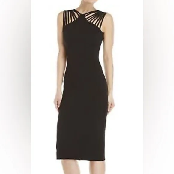 Dress the Population, Women's Gwen Midi Dress Sleeveless Black Sz. Small