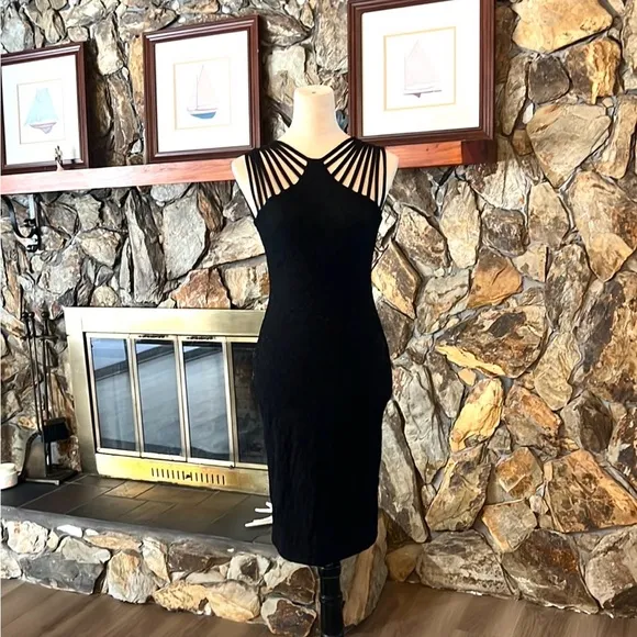 Dress the Population, Women's Gwen Midi Dress Sleeveless Black Sz. Small