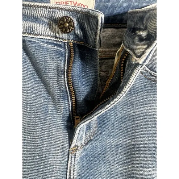 Driftwood Colette Jeans Womens 27x26 Crop Stretch Denim Floral Embroidery Cuffs