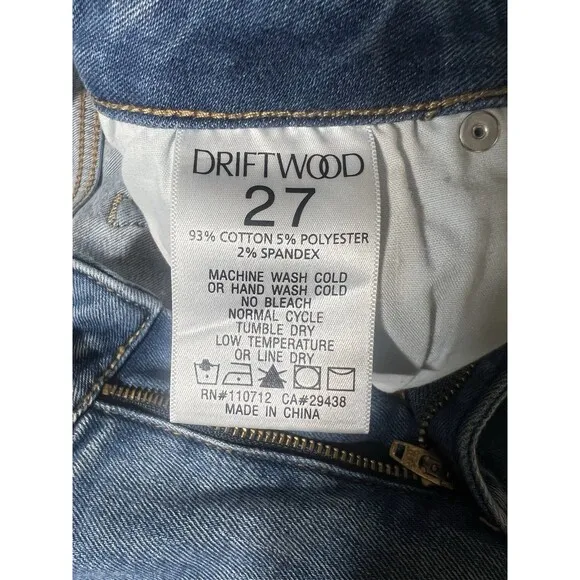 Driftwood Colette Jeans Womens 27x26 Crop Stretch Denim Floral Embroidery Cuffs