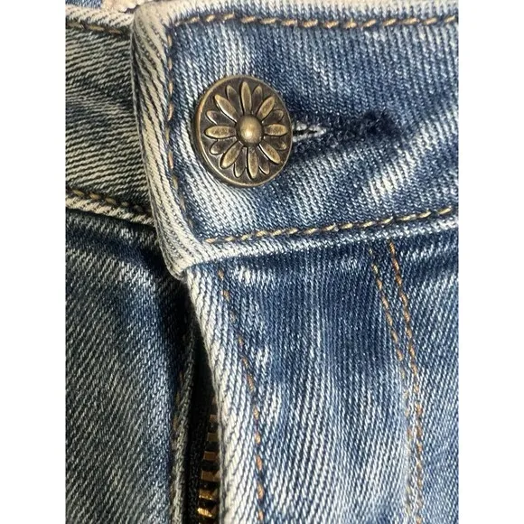 Driftwood Colette Jeans Womens 27x26 Crop Stretch Denim Floral Embroidery Cuffs