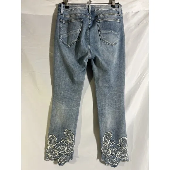 Driftwood Colette Jeans Womens 27x26 Crop Stretch Denim Floral Embroidery Cuffs