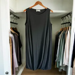 DUSAN Sz Large Grey Sleeveless Jersey Mini Dress Tunic Rayon Silk Minimalist