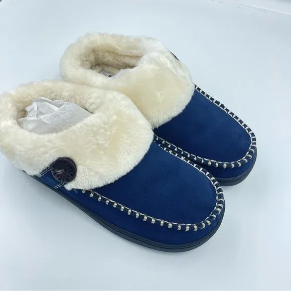Earth Origins Suede Slippers w/ Faux Fur - Run About Raine Navy Size 9