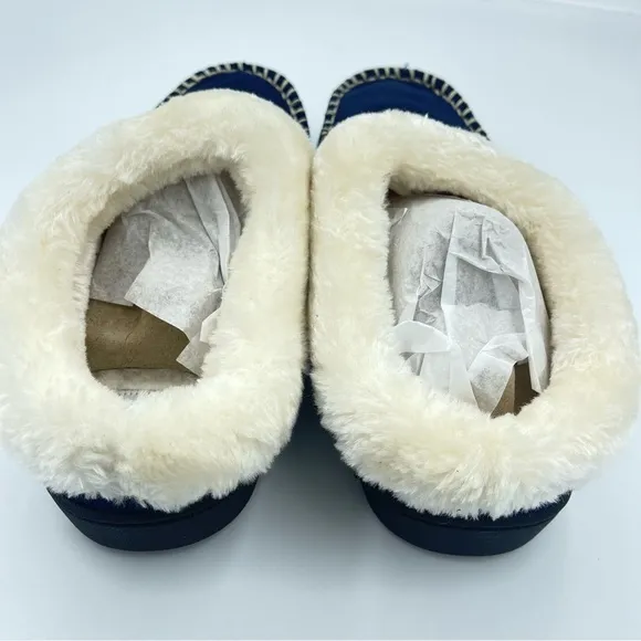 Earth Origins Suede Slippers w/ Faux Fur - Run About Raine Navy Size 9