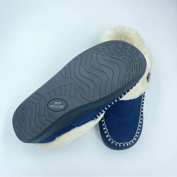 Earth Origins Suede Slippers w/ Faux Fur - Run About Raine Navy Size 9