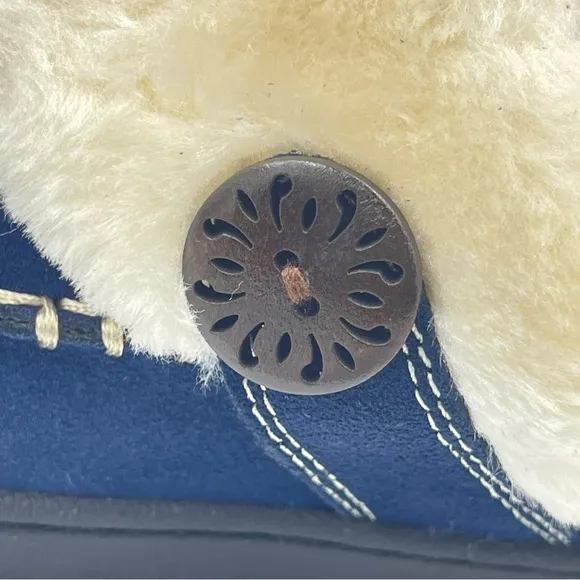 Earth Origins Suede Slippers w/ Faux Fur - Run About Raine Navy Size 9