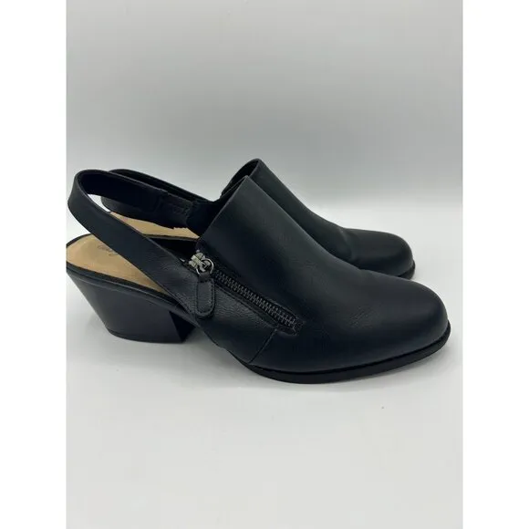 Easy Street Womens Black Leather Slingback Muled Heeled Shoes Size 11M