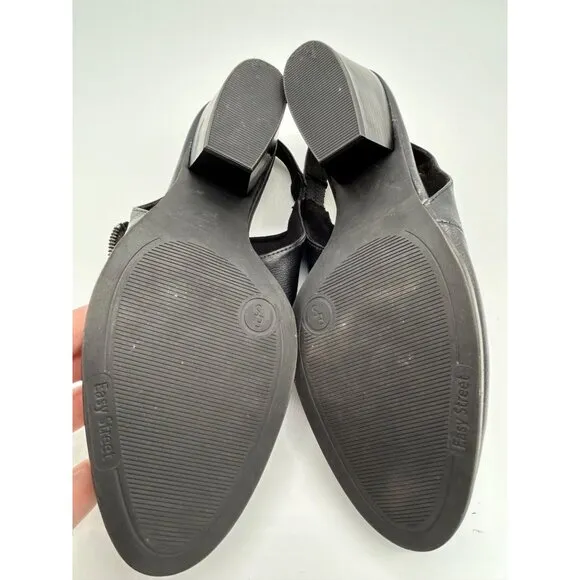 Easy Street Womens Black Leather Slingback Muled Heeled Shoes Size 11M